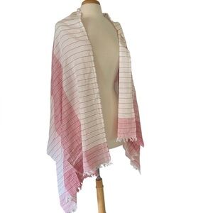 J.Crew Pink & White Striped Beach Cover-up Fringed Poncho O/S 100% cotton NWT